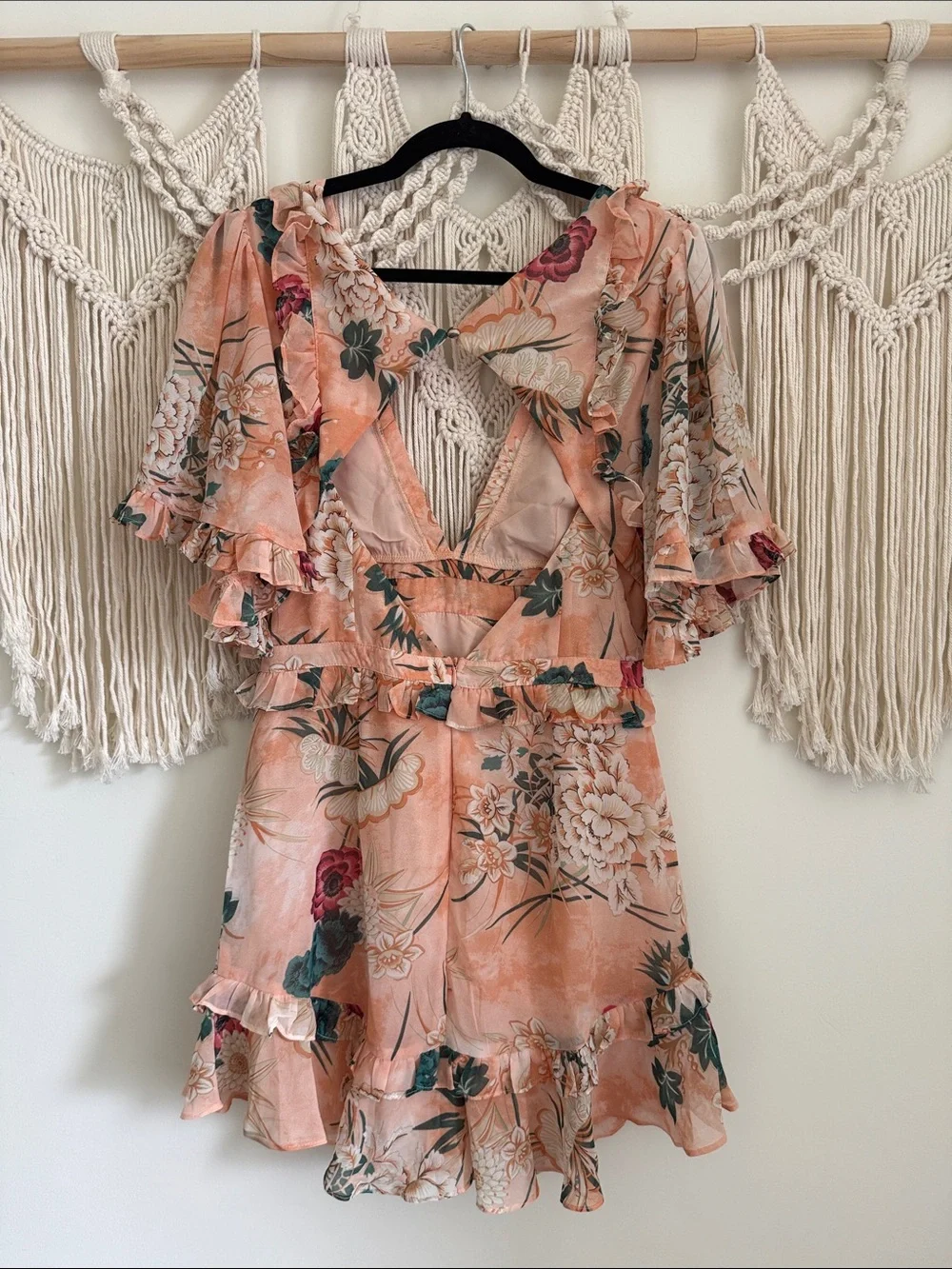 NWT Peach Floral Ruffle Wrap Dress - Picture 9 of 11